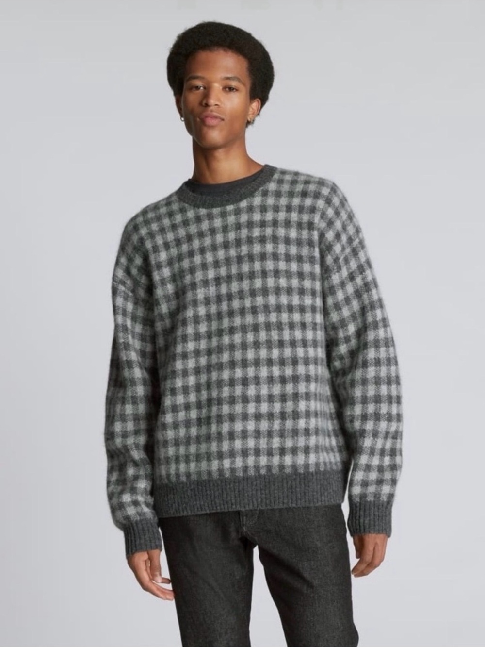 Everlane Grey Check Alpaca Blend Crewneck Sweater